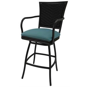 Outdoor Swivel Counter Stool 26&quot Seat - Erin - Aqua Fabric - Brown Metal