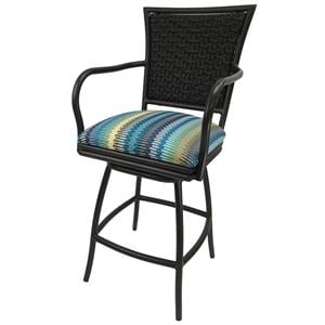 Outdoor Swivel Counter Stool 26&quot - Erin - Aqua Stripe Fabric - Brown Metal