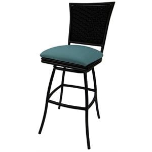 Outdoor Swivel Bar Stool 30&quot Seat - Erin - Aqua Fabric - Black Metal