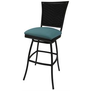 Outdoor Swivel Bar Stool 30&quot Seat - Erin - Aqua Fabric - Brown Metal