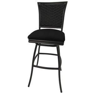 Outdoor Swivel Bar Stool 30&quot Seat - Erin - Black Fabric - Brown Metal