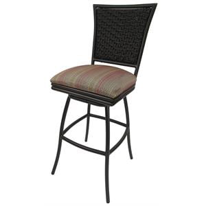 Outdoor Swivel Bar Stool 30&quot - Erin Armless - Stripe Red Fabric - Brown Frame