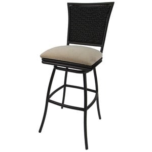 Tobias Designs 30&quot Upholstered Swivel Aluminum & Rattan Bar Stool in Gray/Tan