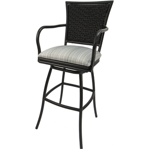 Outdoor Swivel 30&quot Bar Stool - Erin - Natural Fun Cream Fabric - Brown Metal
