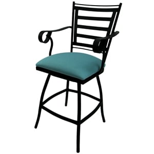 Swivel Counter 26&quot Outdoor Bar Stool Jenna Arms - Aqua Linen Fabric- Black