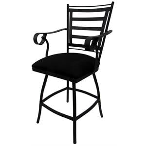 Swivel Counter 26&quot Outdoor Bar Stool Jenna Arms- Black Fabric- Black Metal