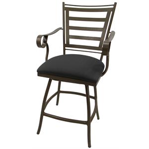 Outdoor Swivel Counter Stool 26&quot Seat - Jenna - Dark Gray Fabric - Black