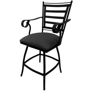 Outdoor Swivel Counter Stool 26&quot Seat - Jenna - Dark Gray Fabric - Black