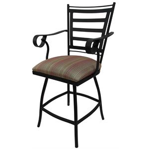 Outdoor Swivel Counter Stool 26&quot Seat - Jenna - Multi Sun Red Fabric - Black