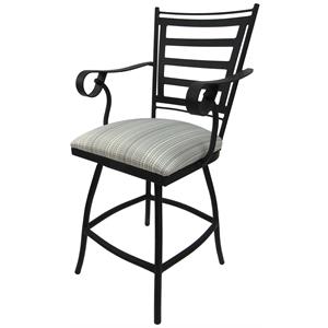 Outdoor Swivel Counter Stool 26&quot Seat Jenna - Natural Fun Cream Fabric - Black