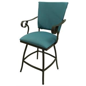 Outdoor Swivel Counter Stool 26&quot Seat - Jenna Arms - Aqua Fabric - Beige Metal