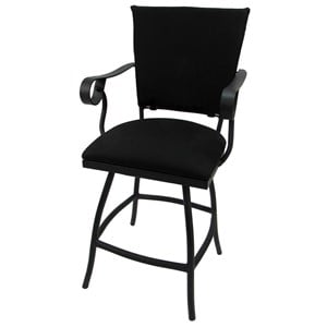 Swivel Counter 26&quot Outdoor Bar Stool Jenna Arms-Black Fabric-Black Metal