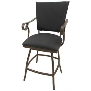 Outdoor Swivel Counter Stool 26&quot Seat - Jenna - Dark Gray Fabric - Black