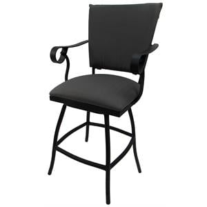 Swivel Counter 26&quot Outdoor Bar Stool Jenna Arms- Dark Gray Fabric- Black Metal