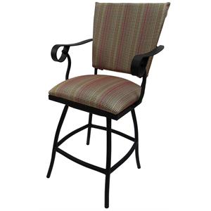 Outdoor Swivel Counter Stool 26&quot Seat - Jenna - Multi Sun Red Fabric - Black