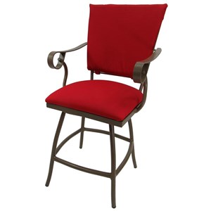 Outdoor Swivel Counter Stool 26&quot Seat - Jenna - Red Fabric - Beige Frame