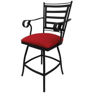 Swivel Counter 26&quot Outdoor Bar Stool Jenna Arms-Red Fabric-Black Metal