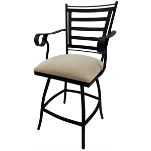 Swivel Counter 26&quot Outdoor Bar Stool Jenna Arms-Beige Fabric-Black Metal