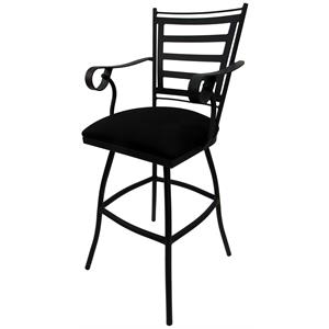 Swivel  30&quot Outdoor Bar Stool Jenna Arms- Black Fabric-Black Metal