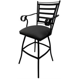 Swivel  30&quot Outdoor Bar Stool  Jenna Arms-Dark Gray Fabric-Black Metal