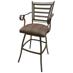 Swivel Outdoor Bar Stool 30&quot Seat - Jenna - Multi Stripe Red Fabric - Beige