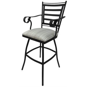 Swivel Outdoor Bar Stool 30&quot Seat - Jenna - Natural Fun Cream Fabric - Black