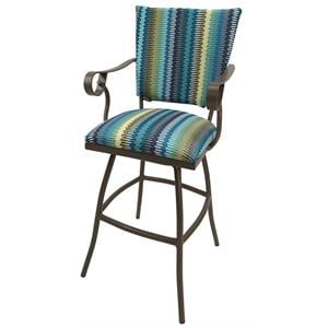 Swivel Outdoor Bar Stool 30&quot Seat - Jenna - Aqua Stripe Fabric - Beige