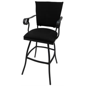 Swivel  30&quot Outdoor Bar Stool Jenna Arms-Black Fabric-Black Metal