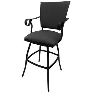 Swivel  30&quot Outdoor Bar Stool Jenna Arms-Dark Gray Fabric-Black Metal