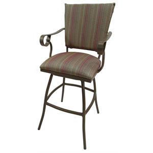 Swivel Outdoor Bar Stool 30&quot Seat - Jenna - Multi Sun Red Fabric - Beige