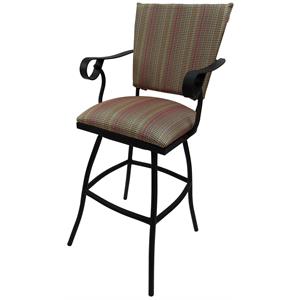 Swivel Outdoor Bar Stool 30&quot Seat - Jenna - Multi Sun Red Fabric - Black
