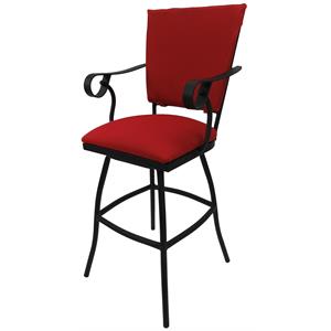 Swivel  30&quot Outdoor Bar Stool Jenna Arms-Red Fabric-Black Metal
