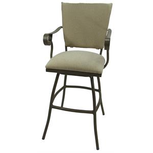 Tobias Designs Swivel  30&quot Bar Stool with Arms Jenna Outdoor Beige Fabric/Metal