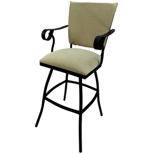 Swivel  30&quot Outdoor Bar Stool Jenna Arms-Beige Fabric-Black Metal