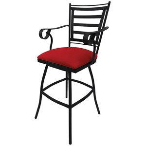 Outdoor Extra Tall Spectator Swivel Bar Stool 35&quot Jenna-Red Fabric-Black Metal