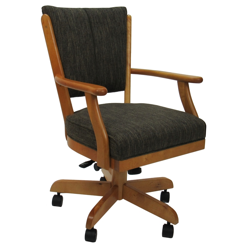 Classic Caster Solid Wood Dining Chair - Sanora Brown Fabric - Honey Frame