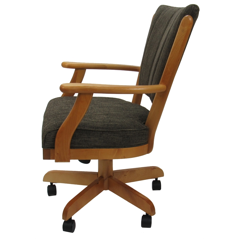 Classic Caster Solid Wood Dining Chair - Sanora Brown Fabric - Honey Frame
