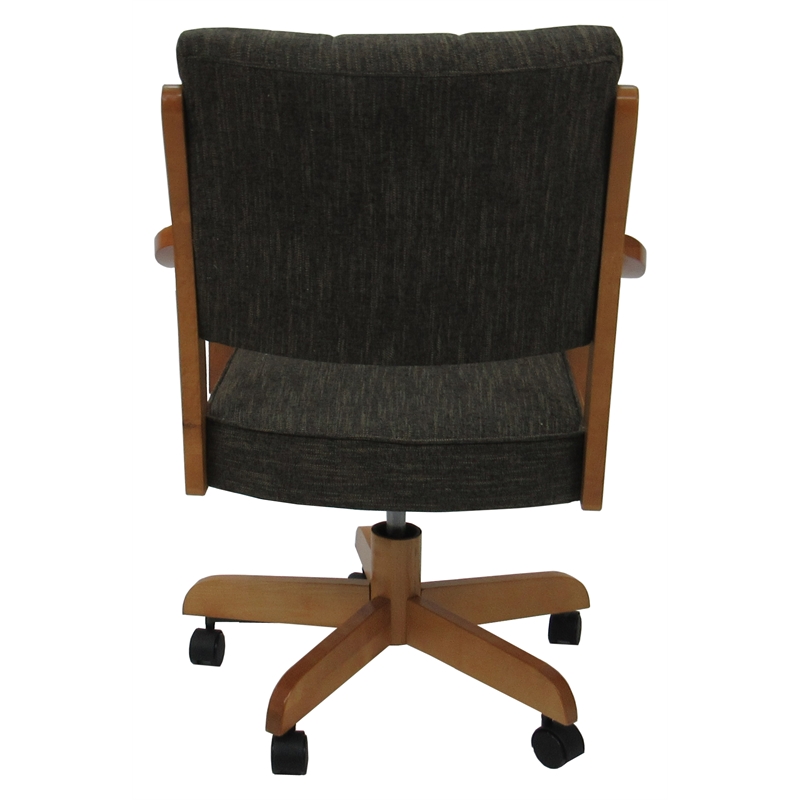 Casa Solid Wood Dining Caster Chair - Sanora Brown Fabric - Honey Frame