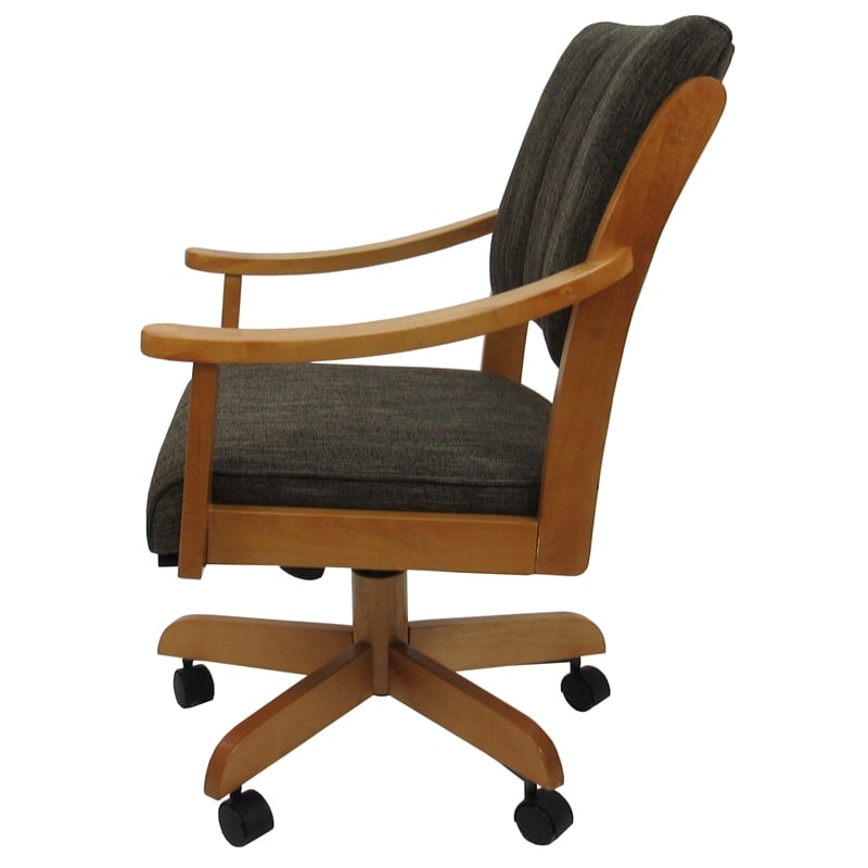 Casa Solid Wood Dining Caster Chair - Sanora Brown Fabric - Honey Frame