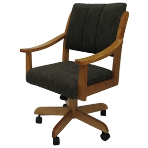 Casa Solid Wood Dining Caster Chair - Sanora Brown Fabric - Honey Frame