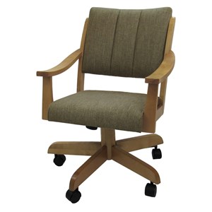 Casa Solid Wood Dining Caster Chair - Basin Beige Fabric - Natural Frame