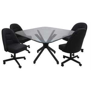 m-235 dinette swivel metal caster chairs - clear glass - black vinyl - black
