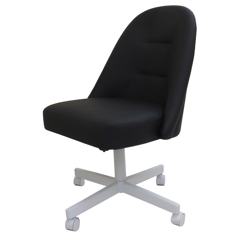 M-235 Dinette Swivel Metal Caster Chairs - Clear Glass - Black Vinyl - White