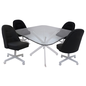 m-235 dinette swivel metal caster chairs - clear glass - black vinyl - white