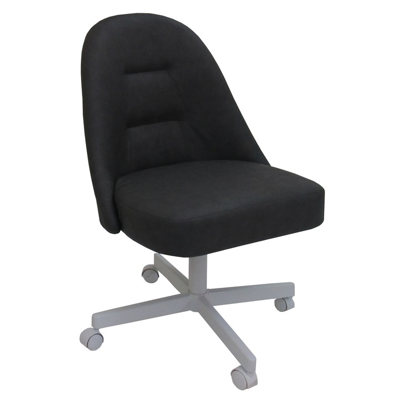 M-235 Dinette Swivel Metal Caster Chairs - Clear Glass - Grey Vinyl - White