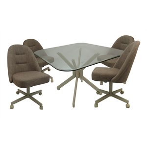 m-235 dinette swivel metal caster chairs - clear glass - basin beige - beige
