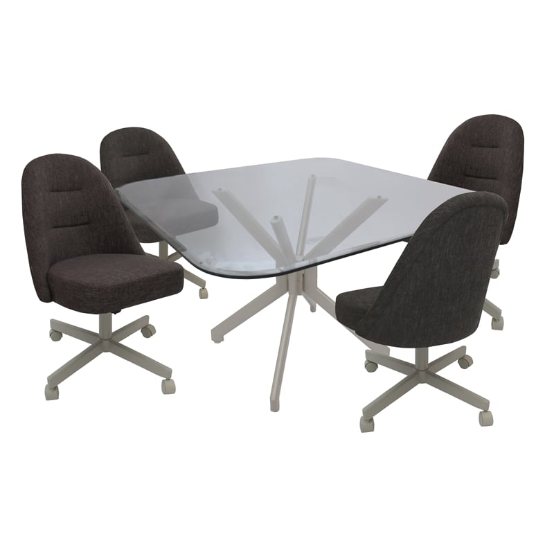 M-235 Dinette Swivel Metal Caster Chairs - Clear Glass - Sanora Brown - Beige