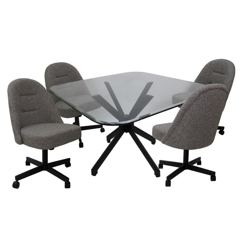 M-235 Dinette Swivel Metal Caster Chairs - Clear Glass - Mojeva Grey - Black