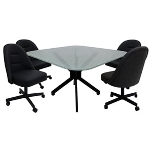 m-235 dinette swivel metal caster chairs - crackle glass - black vinyl - black