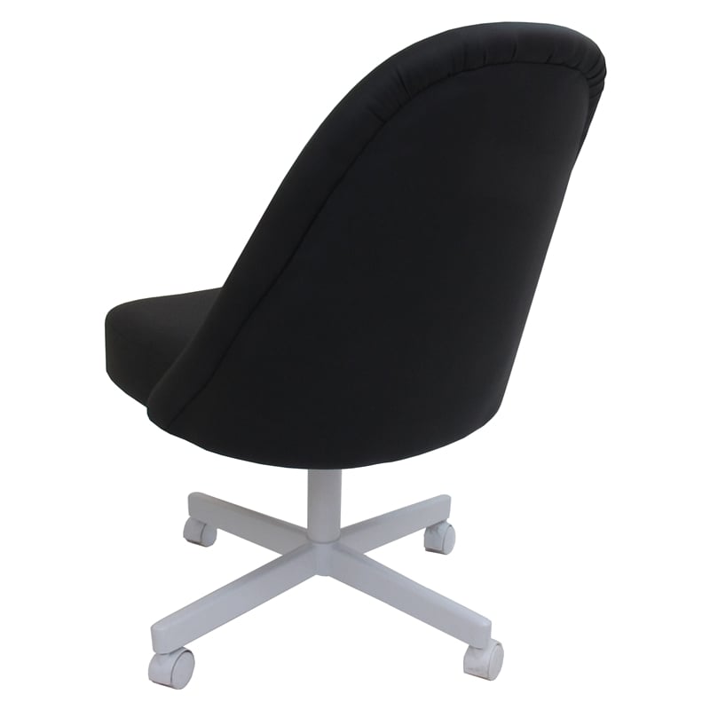 M-235 Dinette Swivel Metal Caster Chairs - Crackle Glass - Black Vinyl - White